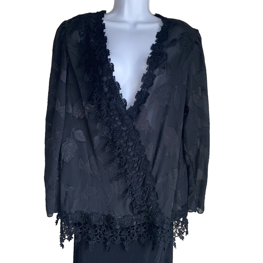 VTG Katherine Lindsay Women's L Goth Victorian Lace Romantic Floral Blouse Sheer